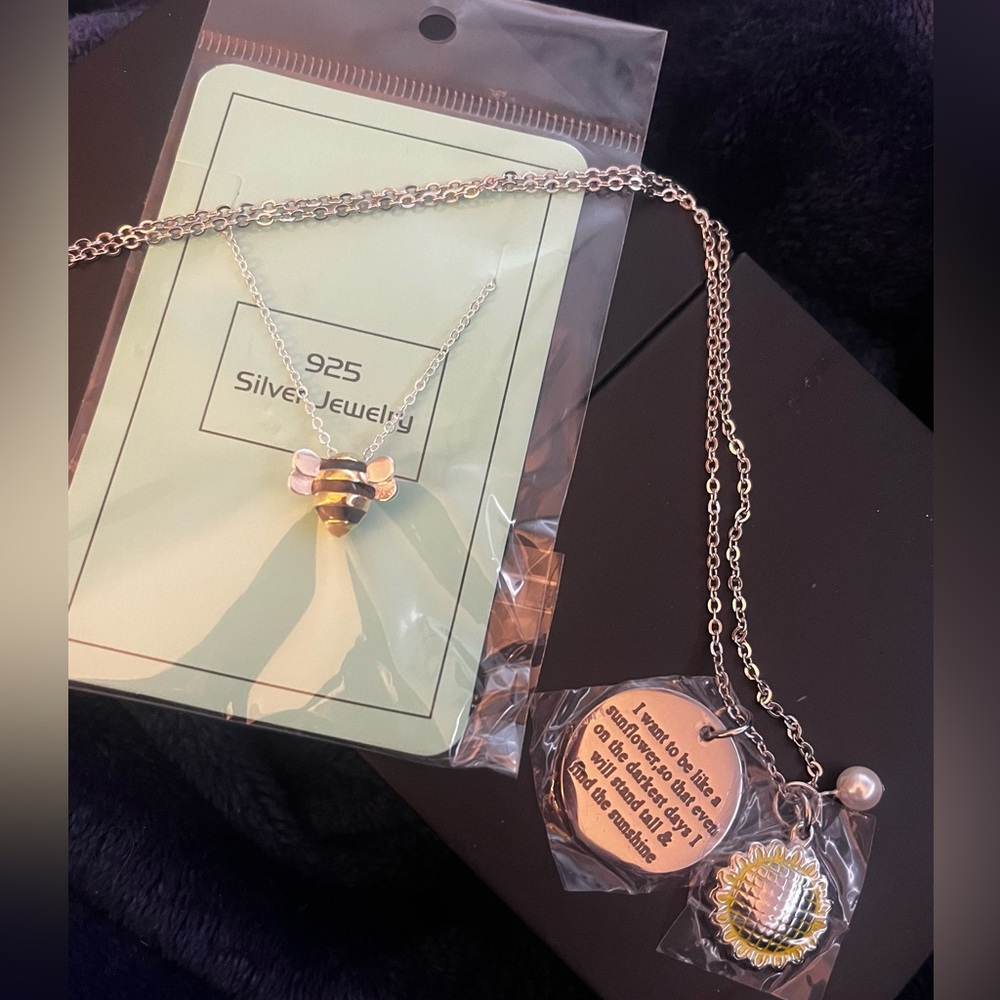 Sterling Silver Gold Bumble Bee Pearl Sunflower Necklace Jewelry Bundle Lot NWT!